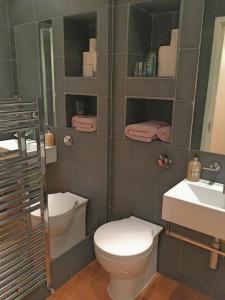 a bathroom with a toilet and a sink at 2 Bed Luxury apartment in Bayswater - amazing terrace views from 7th floor in London