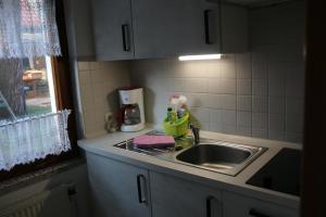 Ferienwohnung Kinnerstuw في بريرو: طاولة مطبخ مع حوض ومغسلة +4 صور