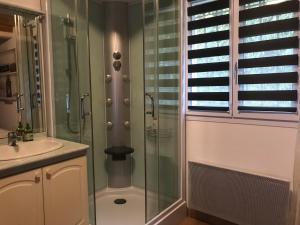 ein Badezimmer mit Dusche und Waschbecken in der Unterkunft Une Pause Douceur - Suite Orchidée in Eyguières + 12 Fotos