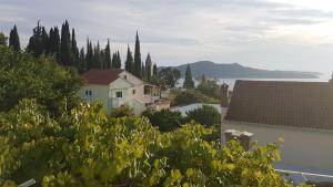 a view of a house and trees and the ocean at Holiday Home Marija - terrace in Trsteno
