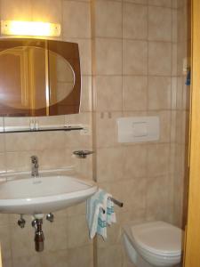 a bathroom with a sink and a toilet at Gästehaus Troppmair in Finkenberg +23 photos