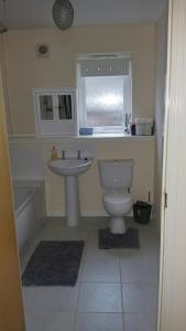 a bathroom with a toilet and a sink and a window at Lerwick Garden Cottage in Inverness