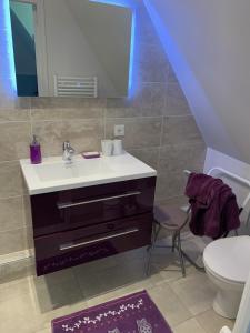 a bathroom with a sink and a toilet at Les chaumières du pays d'auge in Le Breuil-en-Auge