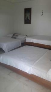duas camas num quarto com lençóis brancos em VILLA MORELI em Papare
