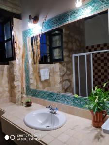 bagno con lavandino e specchio di Casas Rurales Las Viñas a Osuna