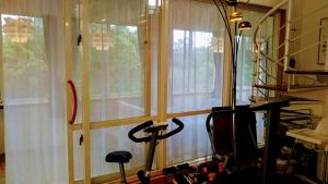 a gym with a window and some exercise equipment at palmsﾌﾟﾗｲﾍﾞｰﾄプールから海と星空見える広々96平米 BBQ台 P5台分無料 wii WiFi in Ishigaki Island