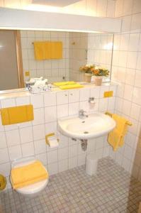 a bathroom with a sink and a toilet at Hotel Pfälzer Hof, Zum Schokoladengießer in Rodalben