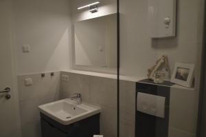 a bathroom with a sink and a mirror at Ferienwohnung Kleine Auszeit in Graal-Müritz