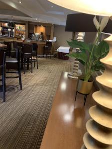 a restaurant with a plant on a table and chairs at Park Hotel in Falkirk