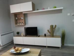 a living room with a tv on a white cabinet at Cesar Augusto House in Zaragoza