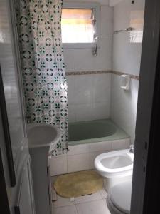 La salle de bains est pourvue d'un lavabo, de toilettes et d'une douche. dans l'établissement Departamento céntrico en el corazón de la ciudad de Mendoza, à Mendoza