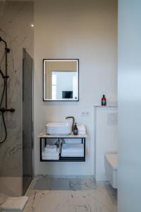 a bathroom with a sink and a mirror at Bella vista in Valkenburg