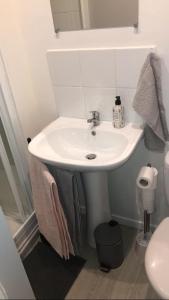 a bathroom with a white sink and a toilet at Studio confort N2 Valenciennes Wifi Netflix in Aulnoy