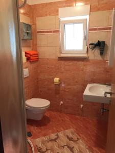 een badkamer met een toilet en een wastafel bij Apartmani Slavko in Fažana