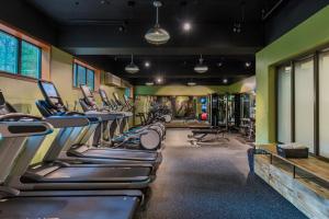 a gym with rows of treadmills and machines at Skamania Lodge in Stevenson