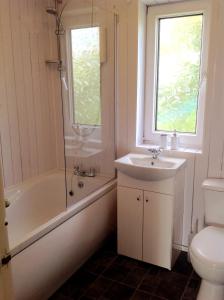 a bathroom with a sink and a tub and a toilet at Pant Glas in Cardigan