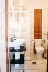 Ioannina City Relax Apartment في يوانينا: حمام مع حوض ومرحاض