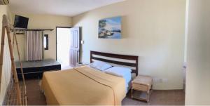 una camera con un grande letto e una televisione di Pousada Corais do Sul a Pipa