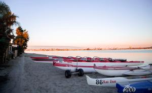 a group of boats parked on the beach at Paradise Point Resort & Spa in San Diego