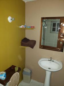 a bathroom with a sink and a mirror and a toilet at Ocean View - 1Bedroom overlooking the sea in Cane River