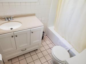 a bathroom with a sink and a toilet and a tub at Rodeway Inn Flora in Flora +69 photos