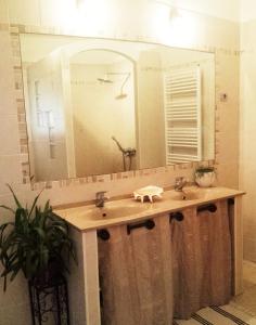 a bathroom with a sink and a large mirror at autour du hamac in Moltifao