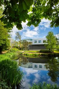 a building with a pond in front of a building at Let's Meet Elewijt in Elewijt