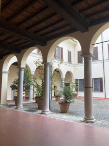 クレモナにあるCremona Appartamento Monolocale Sant'Omobonoの円柱と鉢植えの空中庭