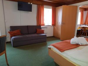 a living room with a couch and a bed and a television at Der Perweinhof in Donnersbachwald