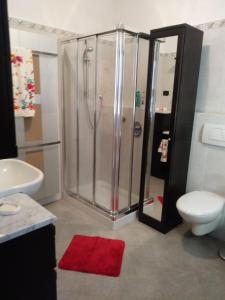 ein Badezimmer mit Dusche, Toilette und Waschbecken in der Unterkunft Casa Vacanza il Glicine in Casale Corte Cerro