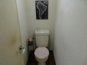 Baño pequeño con aseo y una foto en la pared en Merbeil Otsuka / Vacation STAY 4984, en Nikaidō