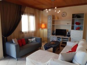 - un salon avec un canapé et une télévision dans l'établissement Babis apartment, à Kavala