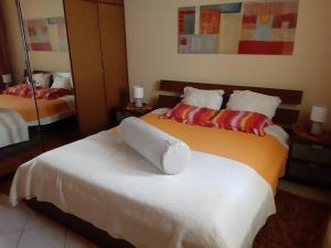 - une chambre avec 2 lits et un miroir dans l'établissement Babis apartment, à Kavala