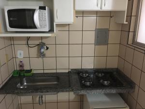 La cuisine est équipée d'un évier et d'un four micro-ondes. dans l'établissement Apartamento Caldas Novas, à Caldas Novas