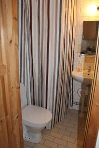 y baño con aseo y lavamanos. en Vilsta Camping and Cottages, en Eskilstuna