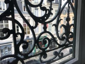 a view of a building through a metal fence at ROYALE APARTMENTS VIEUX LILLE 24H24H Access in Lille +42 photos
