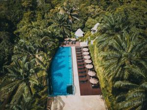 an overhead view of a swimming pool with palm trees at Aonang Fiore Resort in Ao Nang Beach