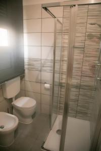 拿坡里的住宿－PALAZZIELLO MATERDEI，一间带卫生间和玻璃淋浴间的浴室