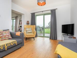 ein Wohnzimmer mit einem Sofa, einem Stuhl und einem TV in der Unterkunft Mynydd Parys in Gaerwen