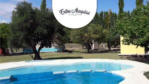 una piscina en un patio con árboles en el fondo en Entre Acequias en General Alvear