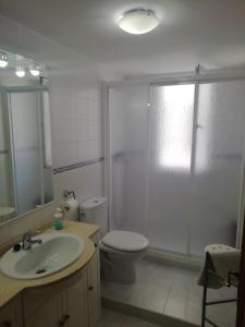 a bathroom with a toilet and a sink and a shower at Monsalve10 in Zamora