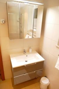 a bathroom with a sink and a mirror and a toilet at Apartment am Faaker See in Egg am Faaker See