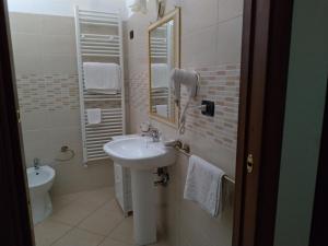Piedimonte San GermanoにあるAntica casa Scardoneのバスルーム(洗面台、鏡、トイレ付)