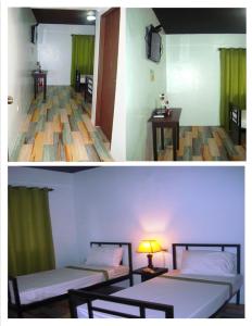 Cette chambre comprend deux lits et une table avec une lampe. dans l'établissement Lipa Bed & Breakfast, à Lipa