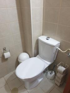 a bathroom with a white toilet in a room at Cosy 2 rooms unit with a private garden in Eilat