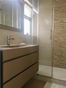 een badkamer met een wastafel en een douche bij Casa Pammy in Málaga