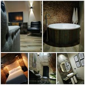 a collage of pictures of a room with a bath tub at Alvarado Loft Rural in Ubrique