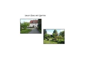una foto de una casa y una foto de un patio en Gästezimmer Wagner, en Meckenbeuren