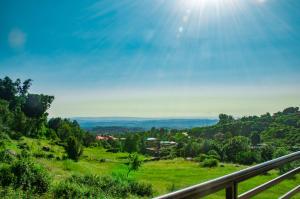 una vista de un campo verde con el sol en el cielo en Hobo Hostel, en Dharamshala