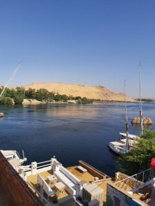 a boat is docked in a body of water at Otasho Nile view house in Aswan